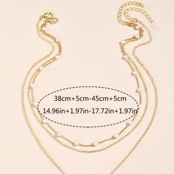 Yellow Gold Plated Disc Faux Pearl Necklace - 2 pieces - Picture 4 of 6